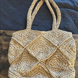 J. Jill Tan Woven Tote Bag with Braided Handles